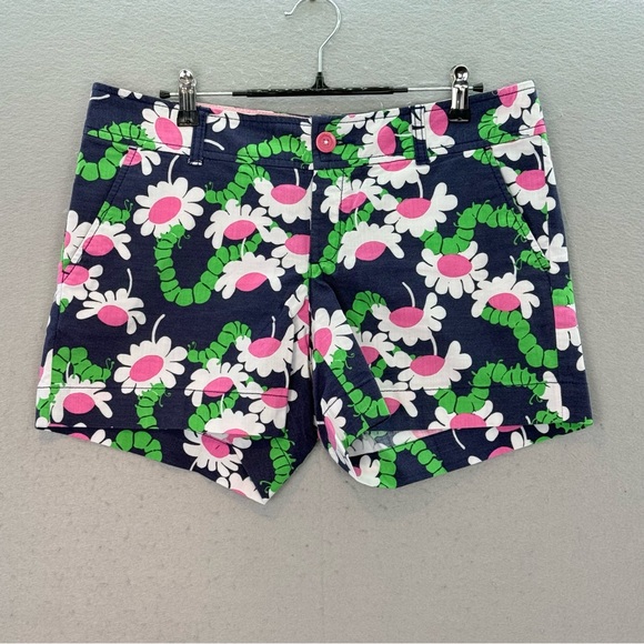 Lilly Pulitzer women cotton blend floral navy yum yum Caterpillar shorts pants 8 - Picture 4 of 7
